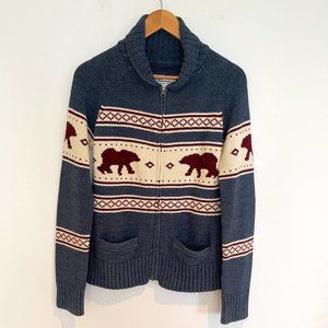 Bluenotes Woman Blue Gray Acrylic Polar Bear Zip Knit Cardigan Sweater Size M
